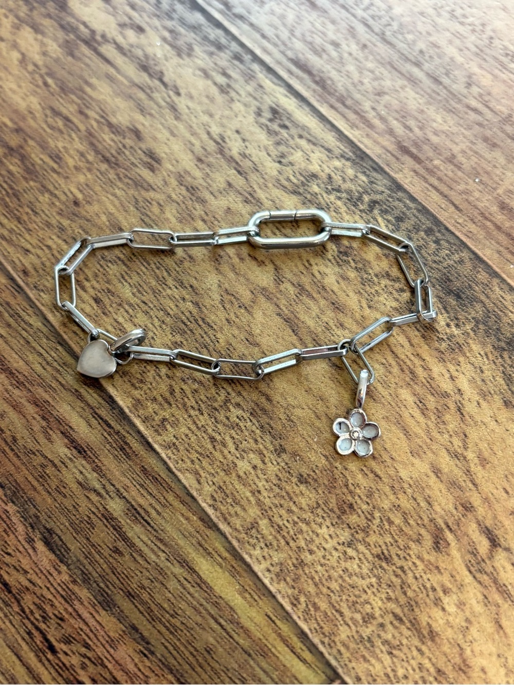 Pura Vida Silver Flower & Heart Charm Chain Bracelet